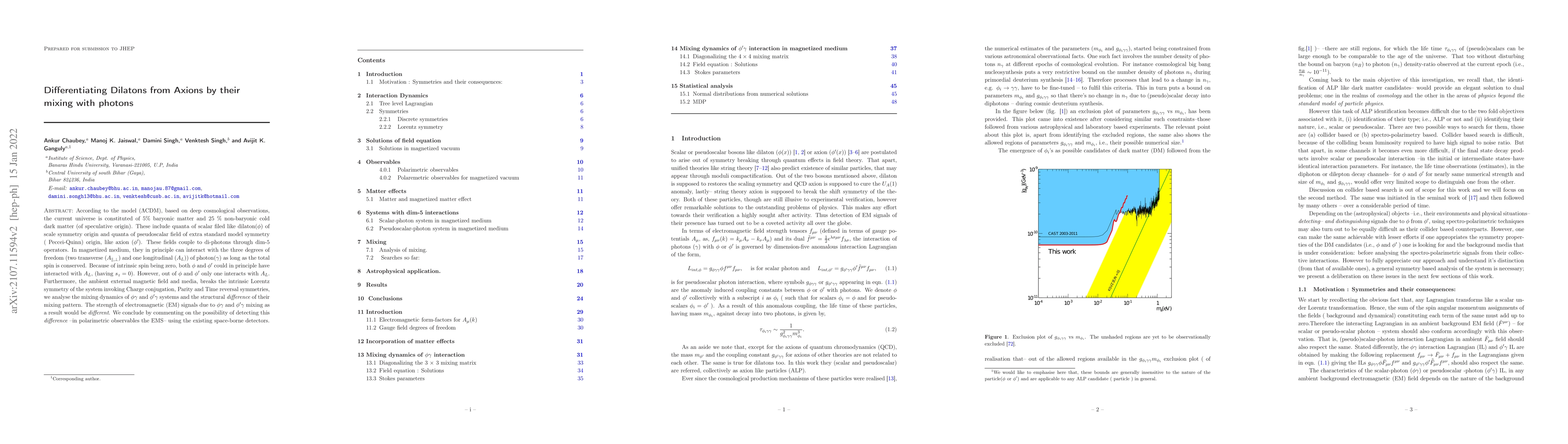 Thumbnail for Differentiating Dilatons from Axions by their mixing with photons