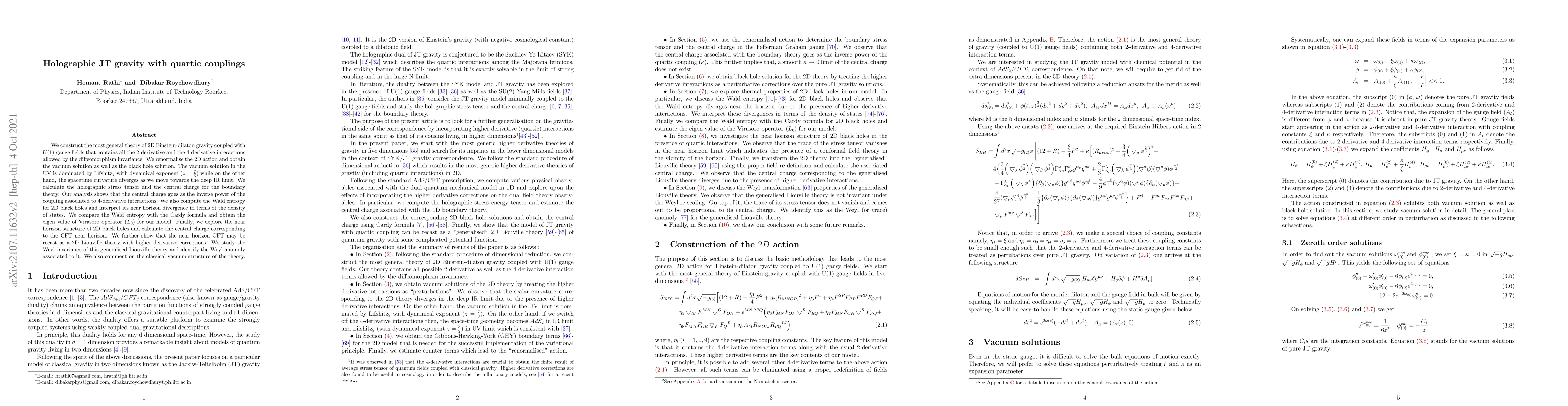 Thumbnail for Holographic JT gravity with quartic couplings