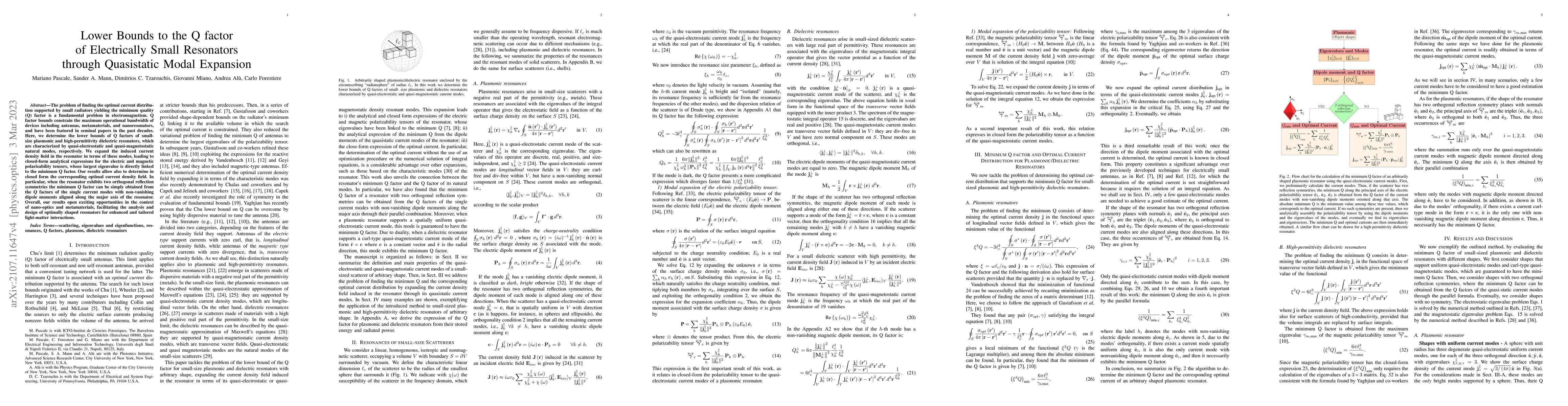 Thumbnail for Lower Bounds to the Q factor of Electrically Small Resonators through
  Quasistatic Modal Expansion