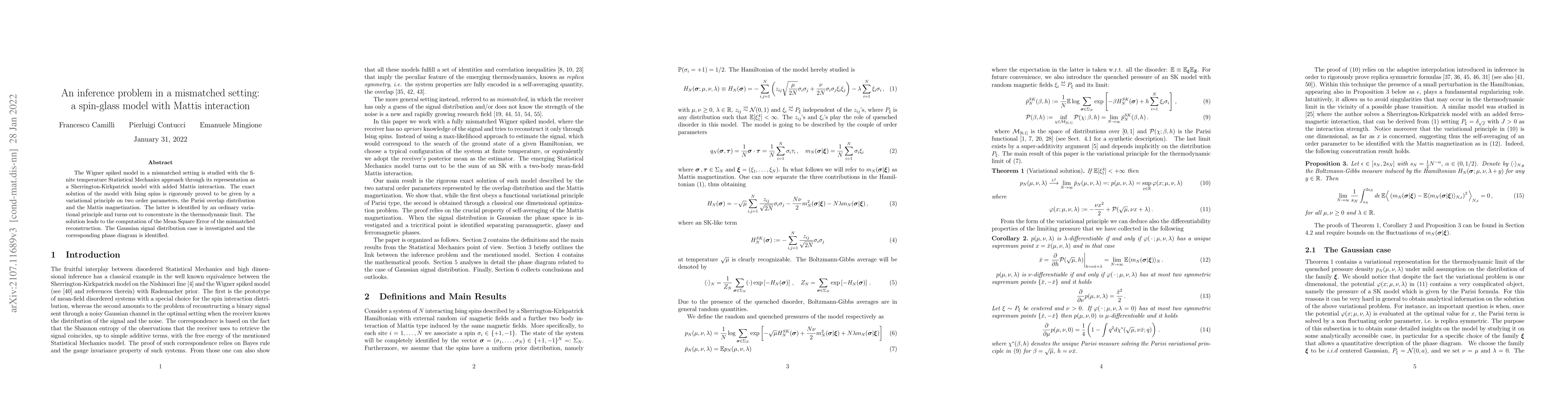 Thumbnail for An inference problem in a mismatched setting: a spin-glass model with
  Mattis interaction