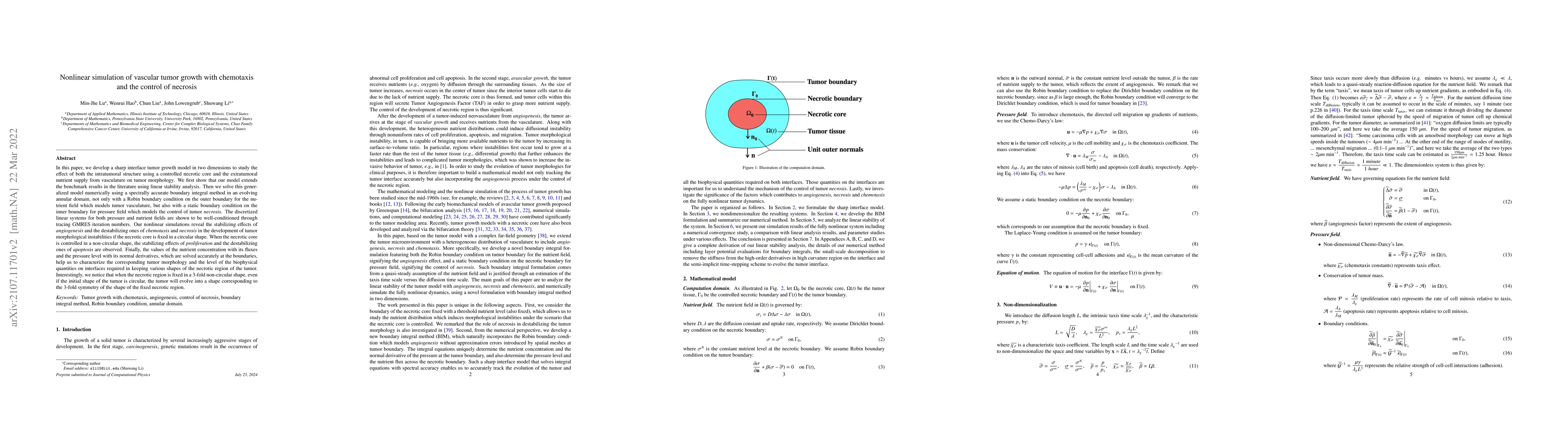 Thumbnail for Nonlinear simulation of vascular tumor growth with chemotaxis and the
  control of necrosis