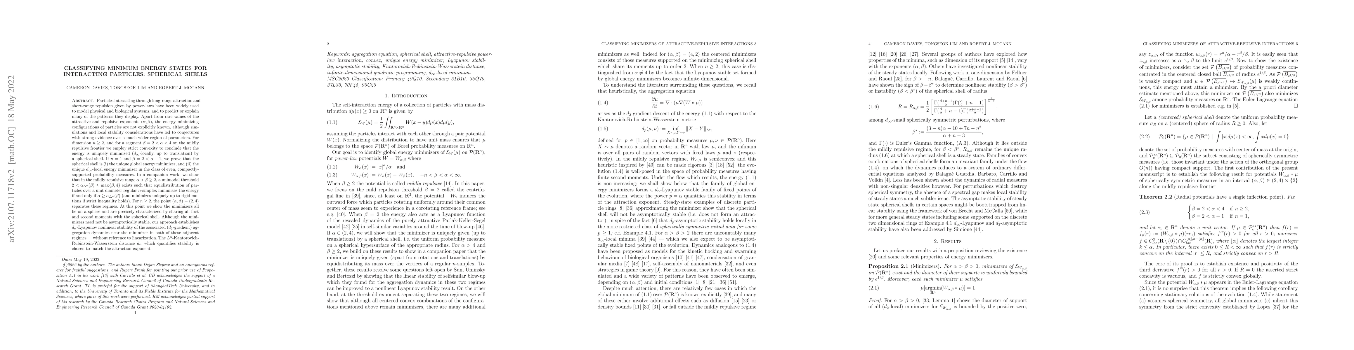 Thumbnail for Classifying minimum energy states for interacting particles: Spherical
  Shells