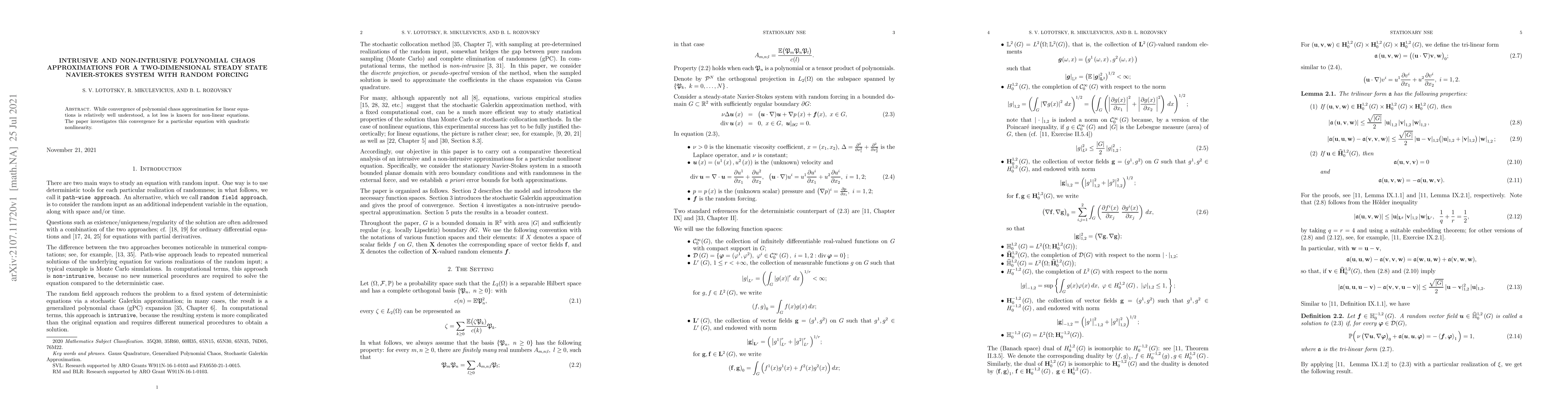 Thumbnail for Intrusive and Non-Intrusive Polynomial Chaos Approximations for a
  Two-Dimensional Steady State Navier-Stokes System with Random Forcing