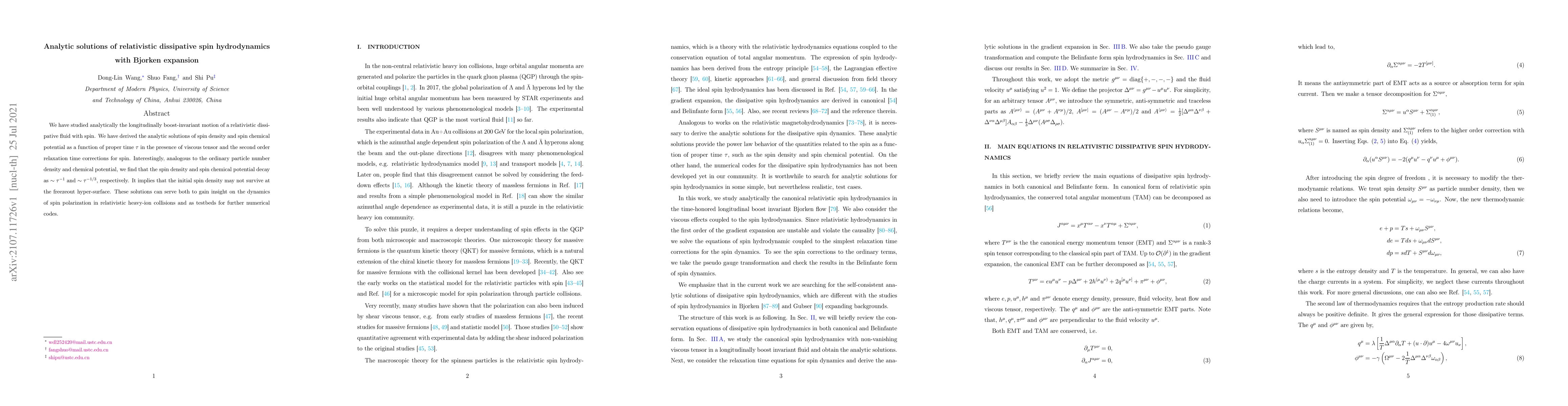 Thumbnail for Analytic solutions of relativistic dissipative spin hydrodynamics with
  Bjorken expansion