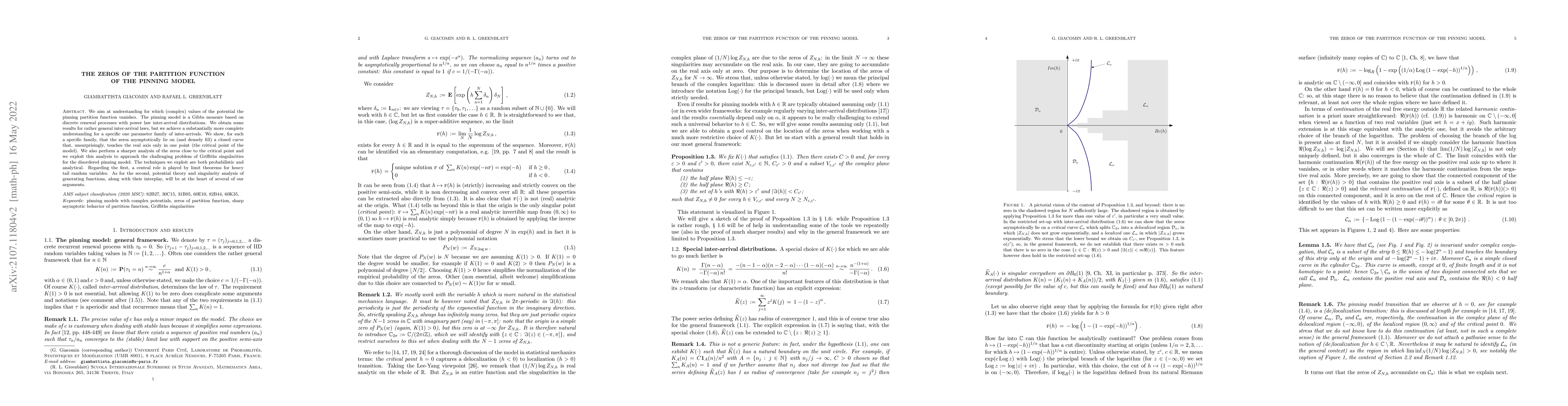 Thumbnail for The zeros of the partition function of the pinning model