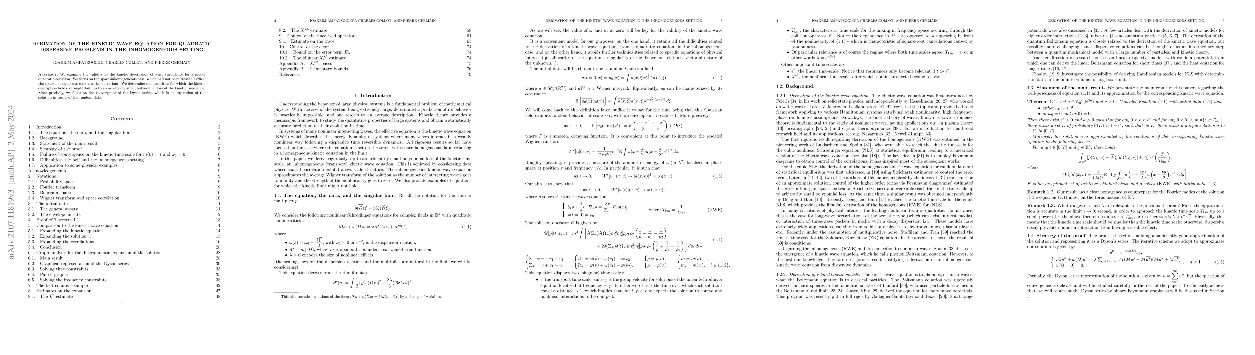 Thumbnail for Derivation of the kinetic wave equation for quadratic dispersive
  problems in the inhomogeneous setting