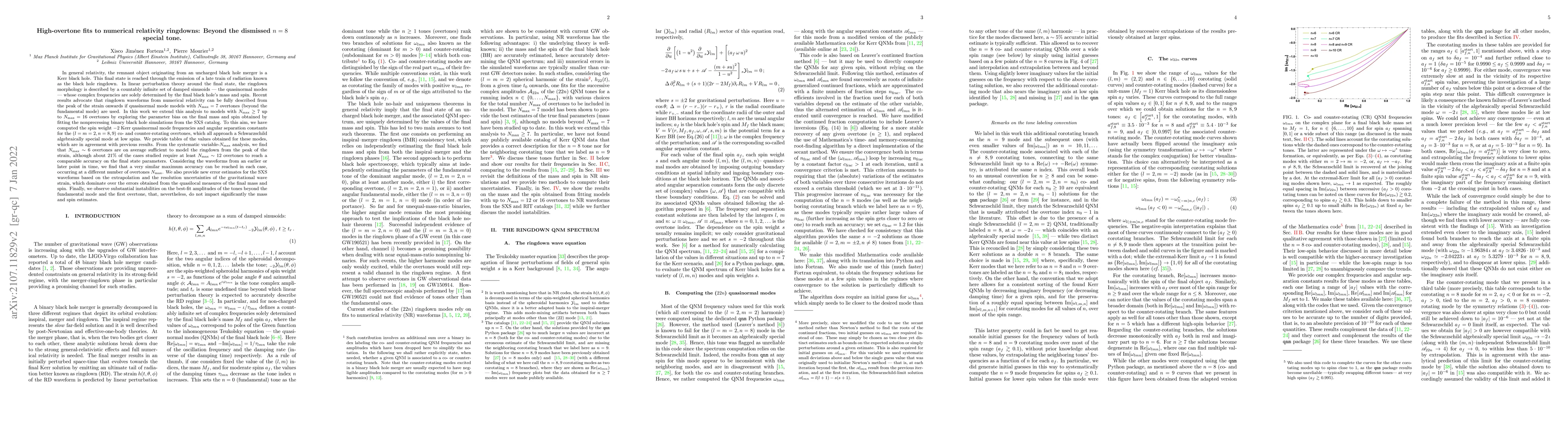 Thumbnail for High-overtone fits to numerical relativity ringdowns: beyond the
  dismissed n=8 special tone