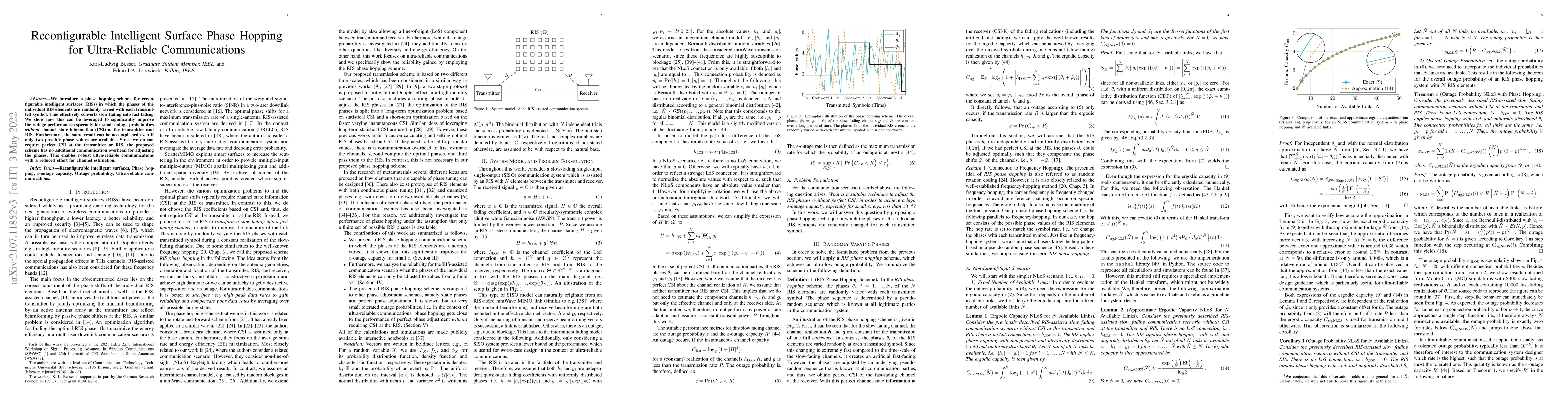 Thumbnail for Reconfigurable Intelligent Surface Phase Hopping for Ultra-Reliable
  Communications