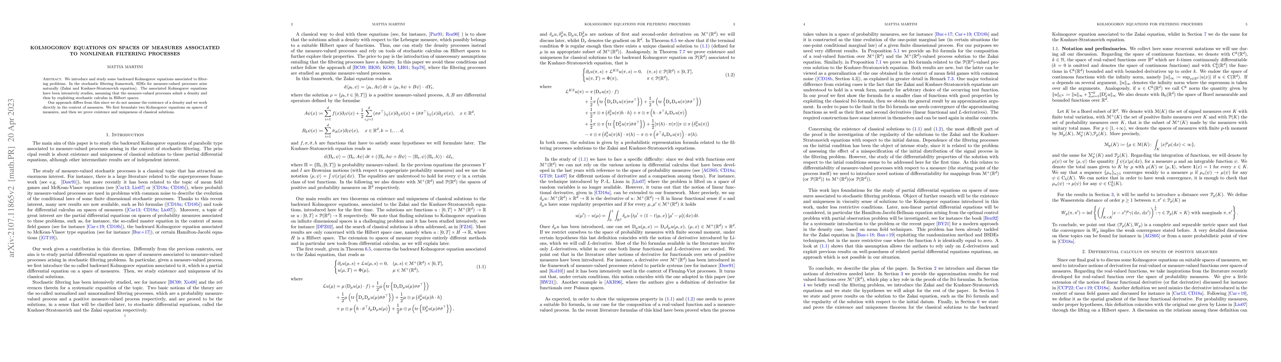 Thumbnail for Kolmogorov equations on spaces of measures associated to nonlinear
  filtering processes