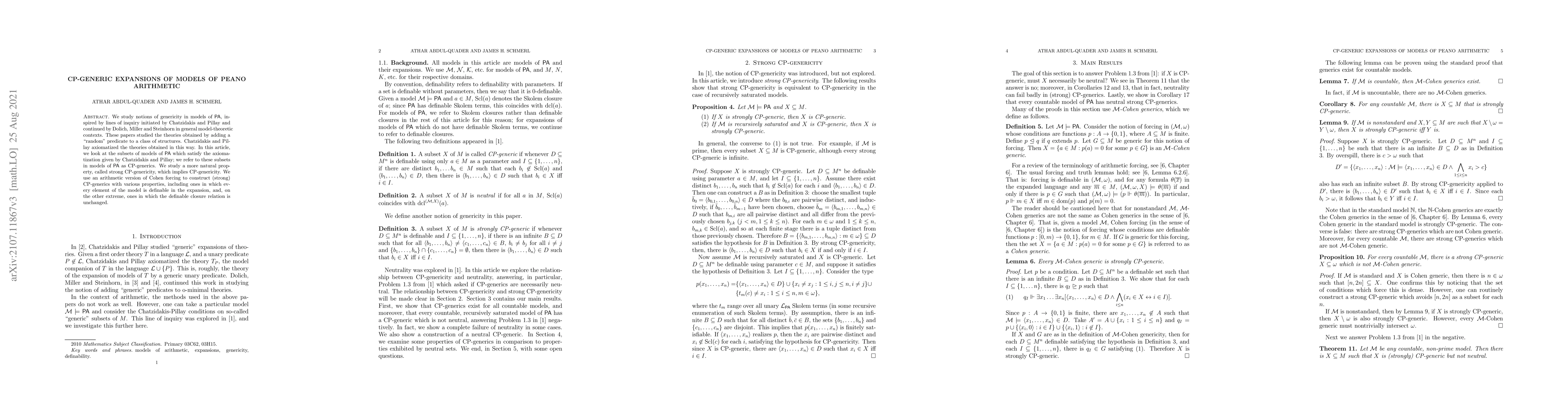 Thumbnail for CP-generic expansions of models of Peano Arithmetic
