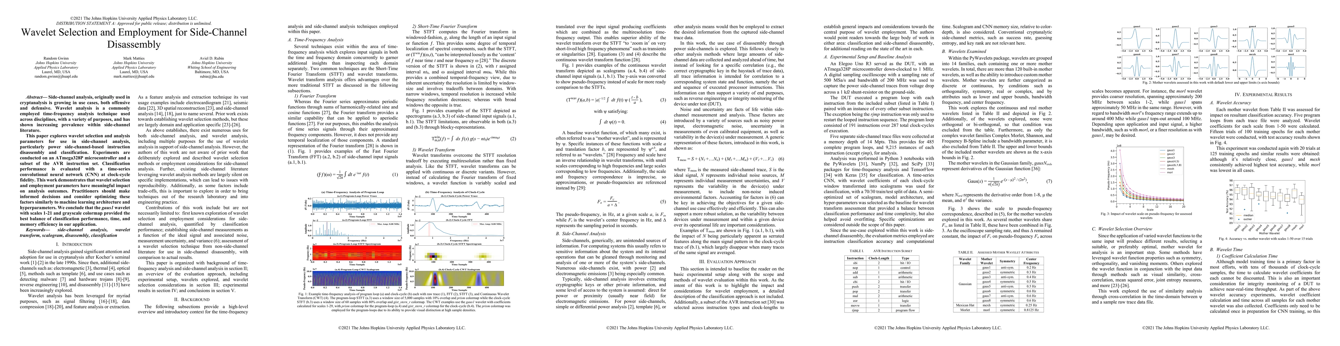 Thumbnail for Wavelet Selection and Employment for Side-Channel Disassembly