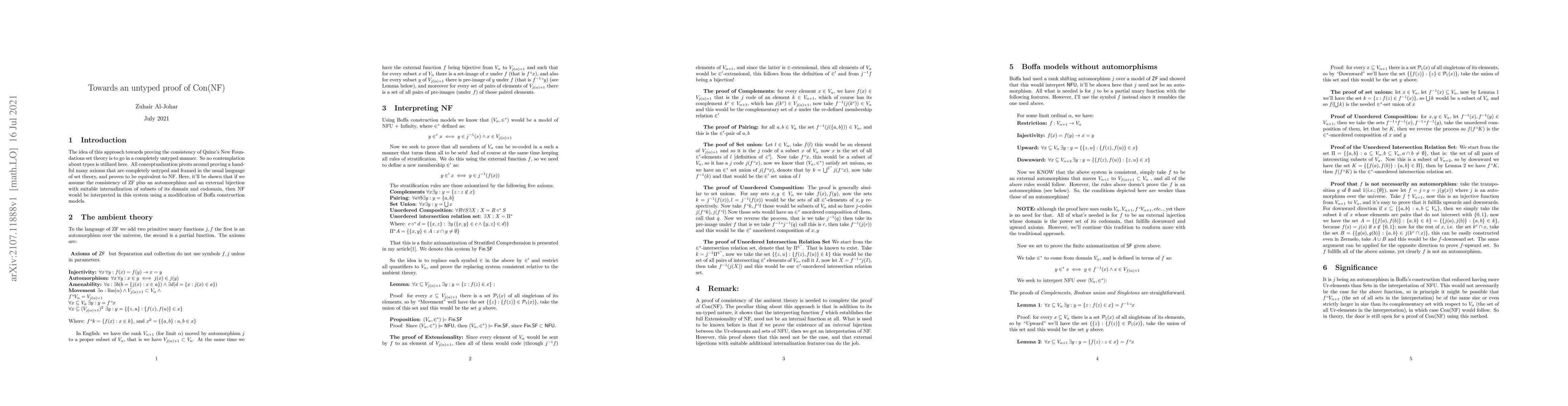 Thumbnail for Towards an untyped proof of Con(NF)