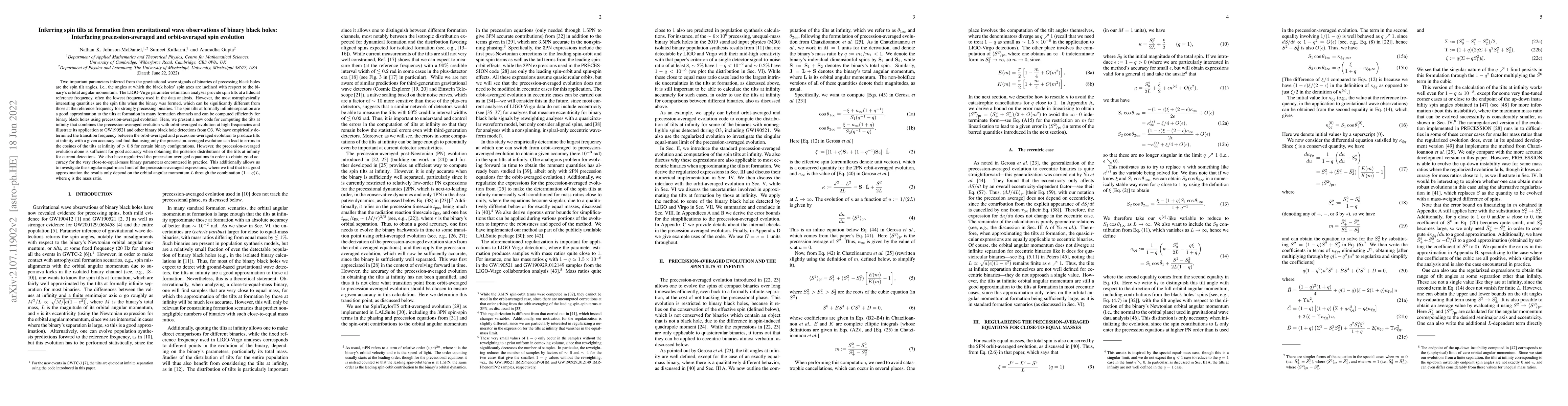 Thumbnail for Inferring spin tilts at formation from gravitational wave observations
  of binary black holes: Interfacing precession-averaged and orbit-averaged
  spin evolution
