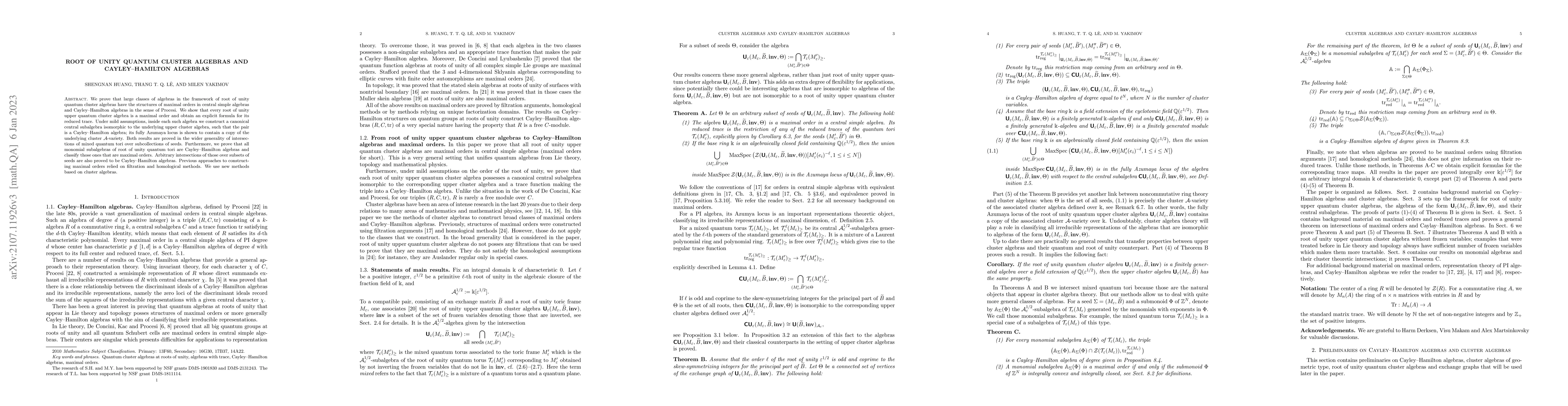 Thumbnail for Root of unity quantum cluster algebras and Cayley-Hamilton algebras