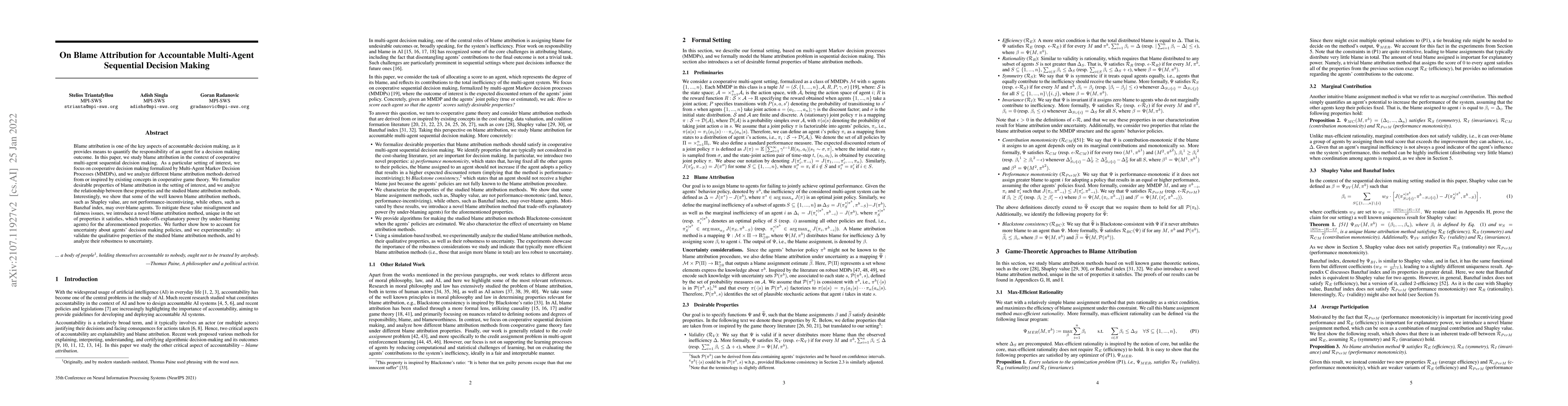 Thumbnail for On Blame Attribution for Accountable Multi-Agent Sequential Decision
  Making