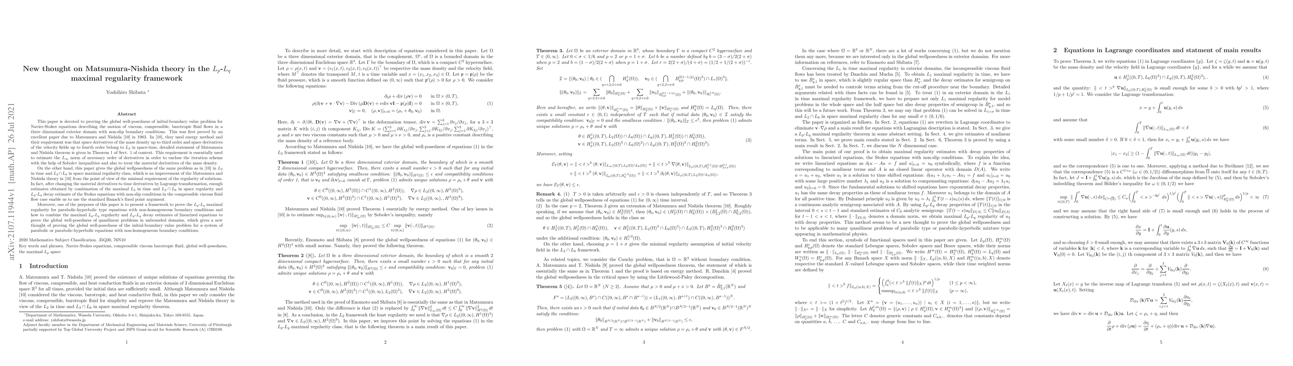 Thumbnail for New thought on Matsumura-Nishida theory in the $L_p$-$L_q$
  maximalregularity framework