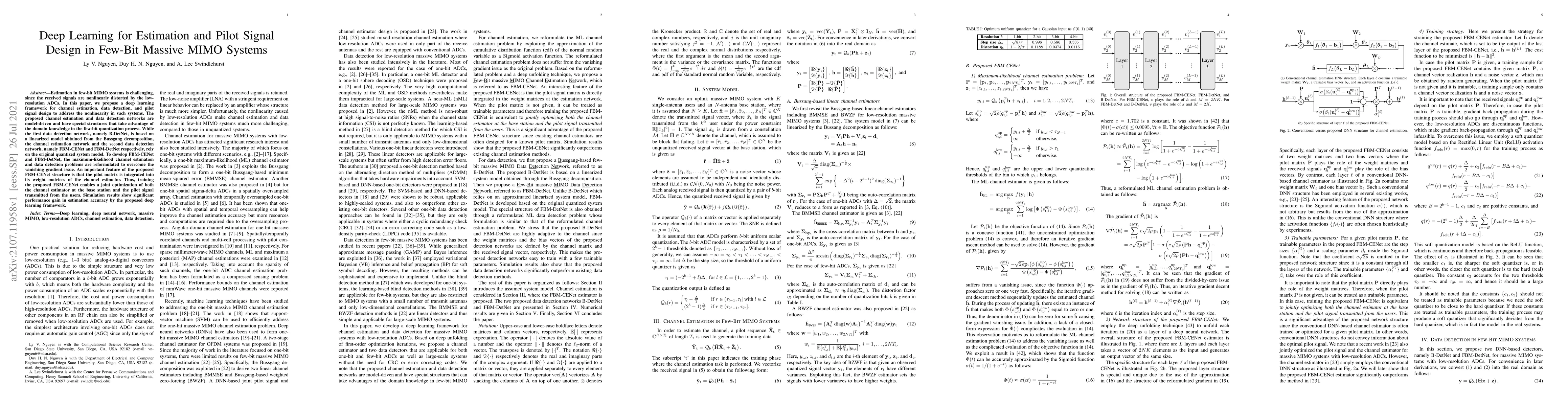 Thumbnail for Deep Learning for Estimation and Pilot Signal Design in Few-Bit Massive
  MIMO Systems
