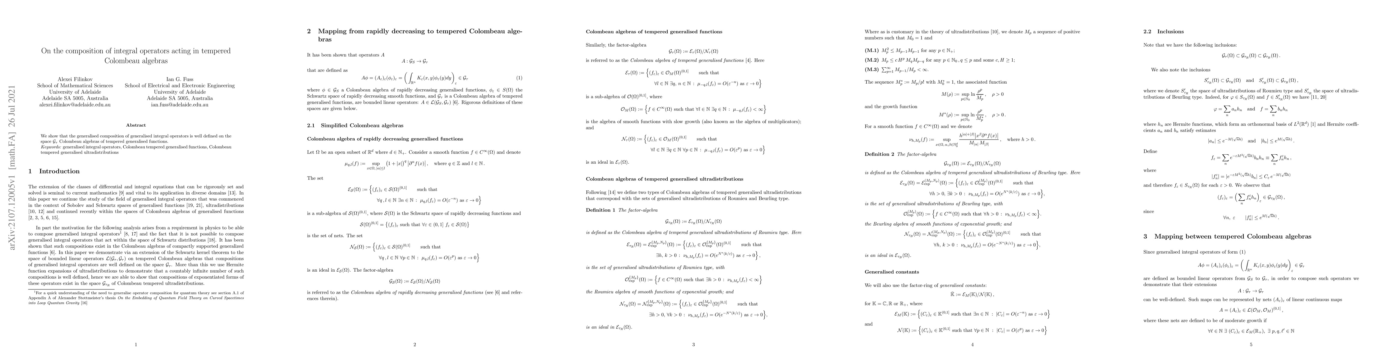 Thumbnail for On the composition of integral operators acting in tempered Colombeau
  algebras