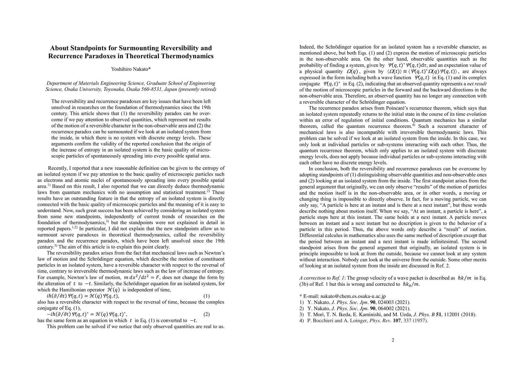 Thumbnail for About Standpoints for Surmounting Reversibility and Recurrence Paradoxes
  in Theoretical Thermodynamics