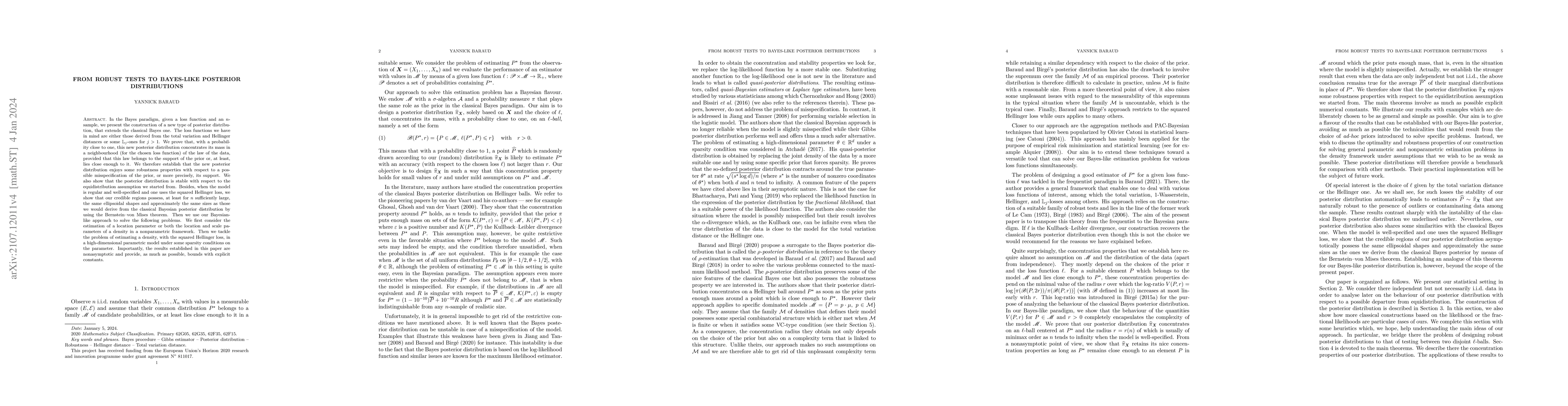 Thumbnail for From robust tests to Bayes-like posterior distributions