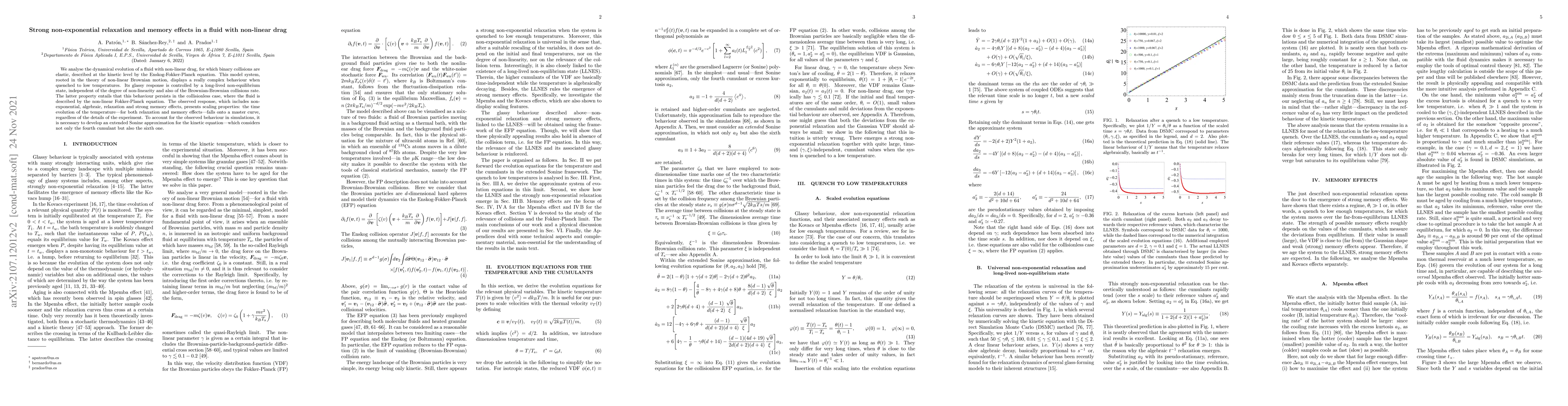 Thumbnail for Strong non-exponential relaxation and memory effects in a fluid with
  non-linear drag