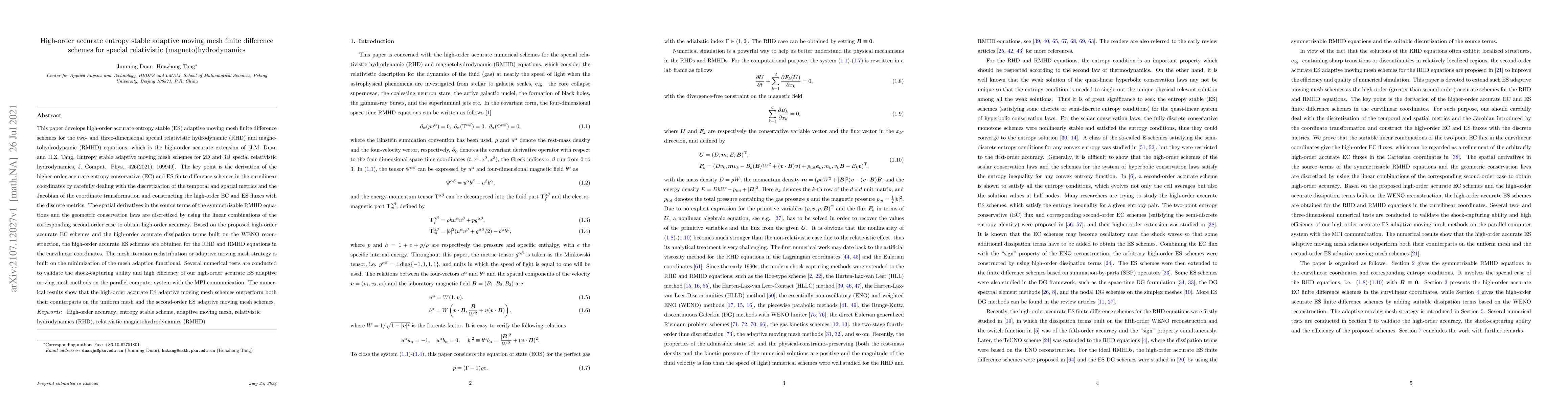 Thumbnail for High-order accurate entropy stable adaptive moving mesh finite
  difference schemes for special relativistic (magneto)hydrodynamics