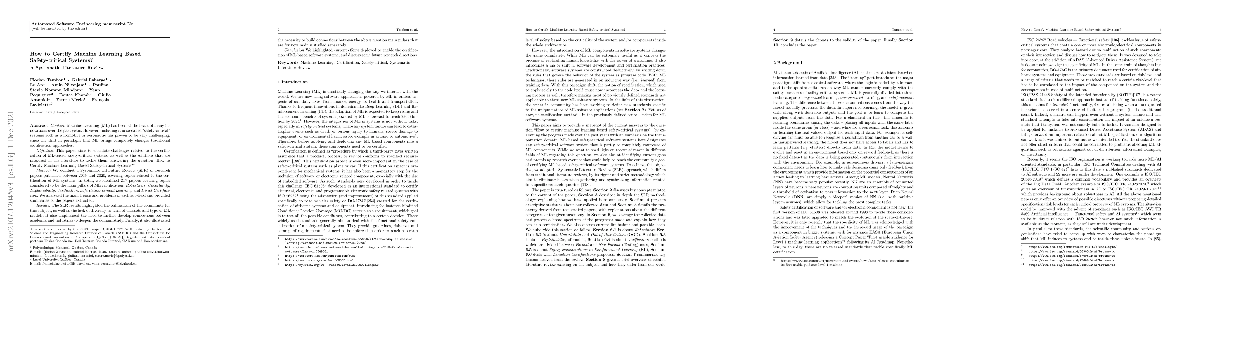 Thumbnail for How to Certify Machine Learning Based Safety-critical Systems? A
  Systematic Literature Review