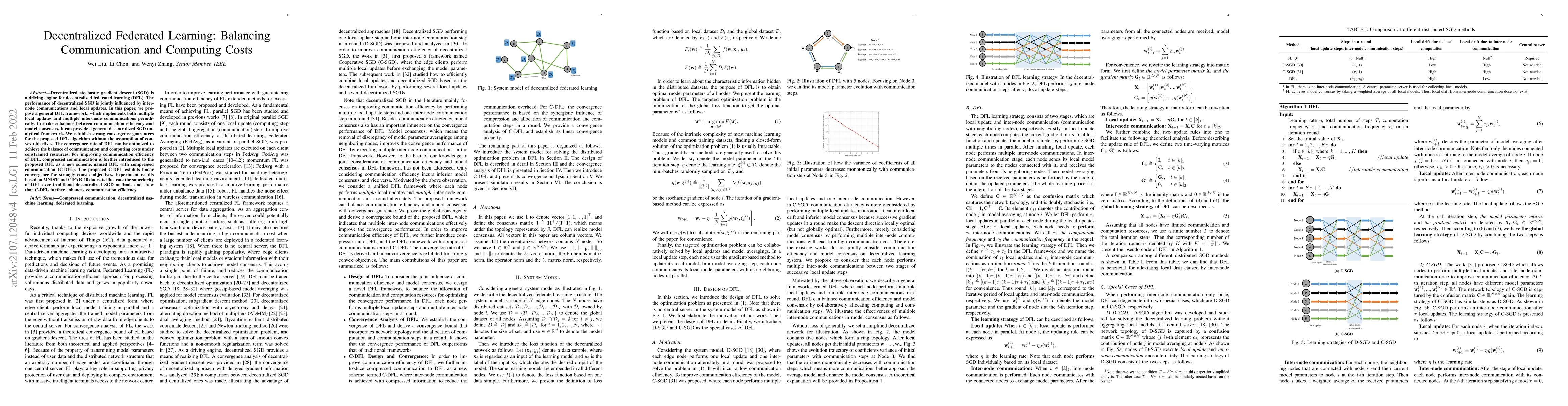 Thumbnail for Decentralized Federated Learning: Balancing Communication and Computing
  Costs