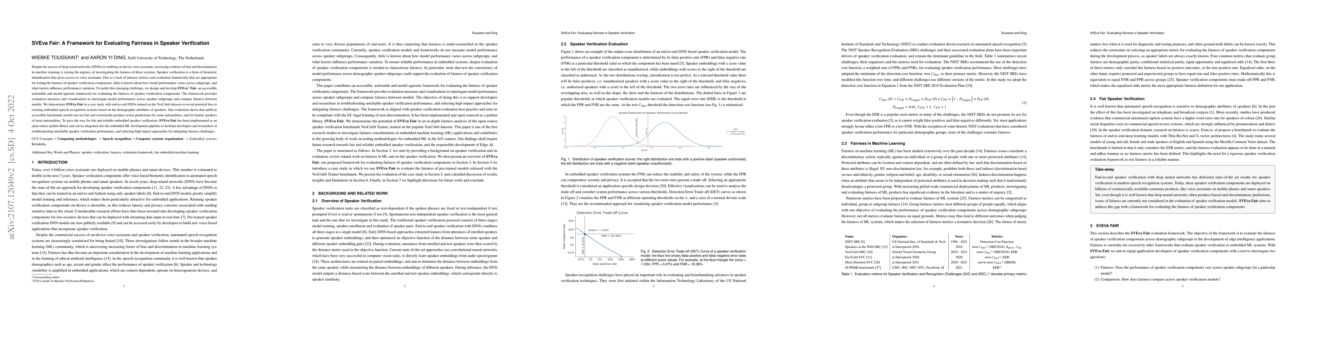 Thumbnail for SVEva Fair: A Framework for Evaluating Fairness in Speaker Verification