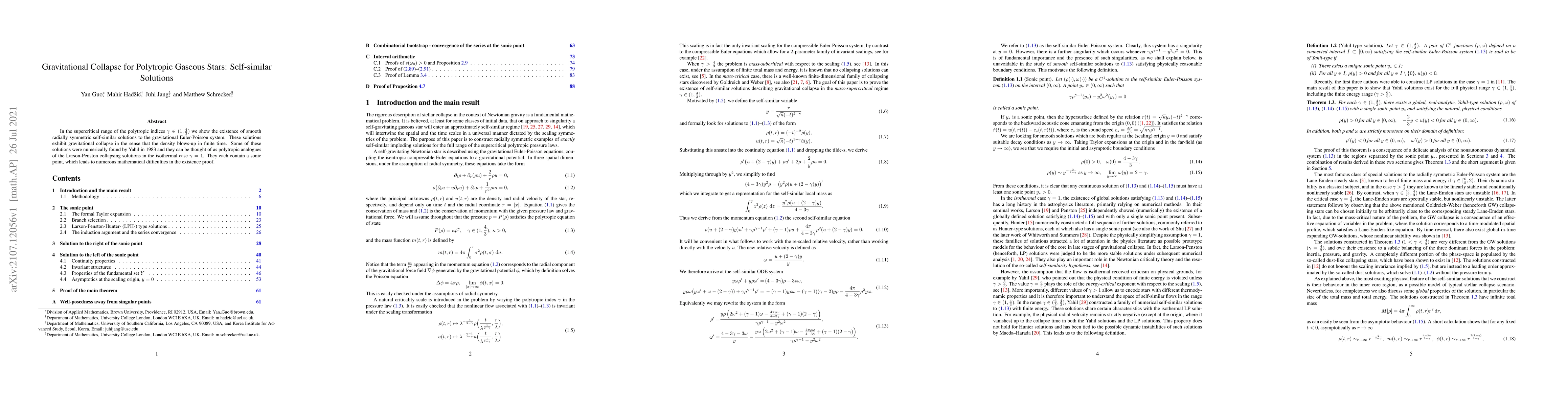 Thumbnail for Gravitational Collapse for Polytropic Gaseous Stars: Self-similar
  Solutions