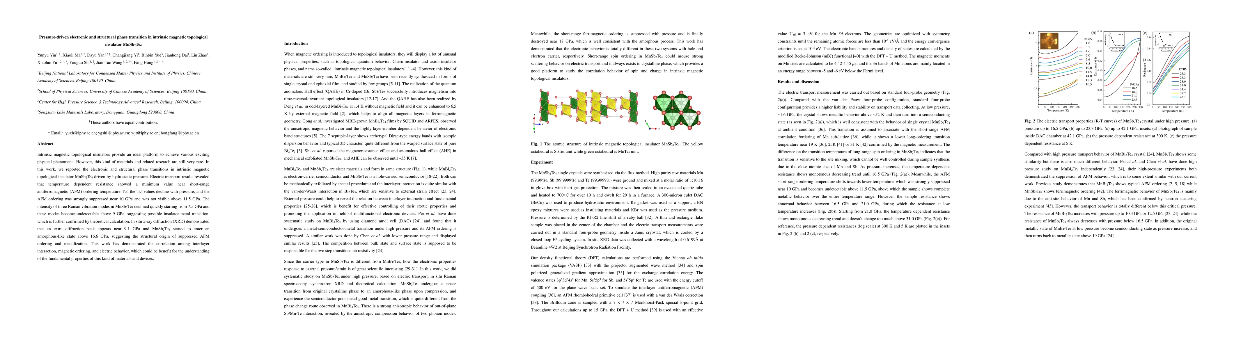 Thumbnail for Pressure-driven electronic and structural phase transition in intrinsic
  magnetic topological insulator MnSb2Te4