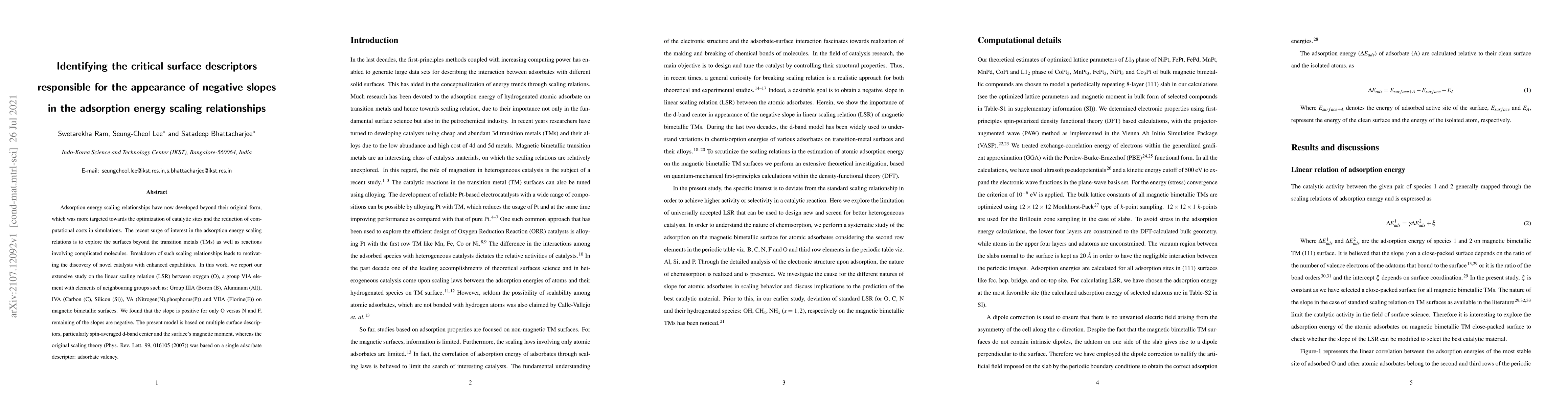 Thumbnail for Identifying the critical surface descriptors responsible for the
  appearance of negative slopes in the adsorption energy scaling relationships