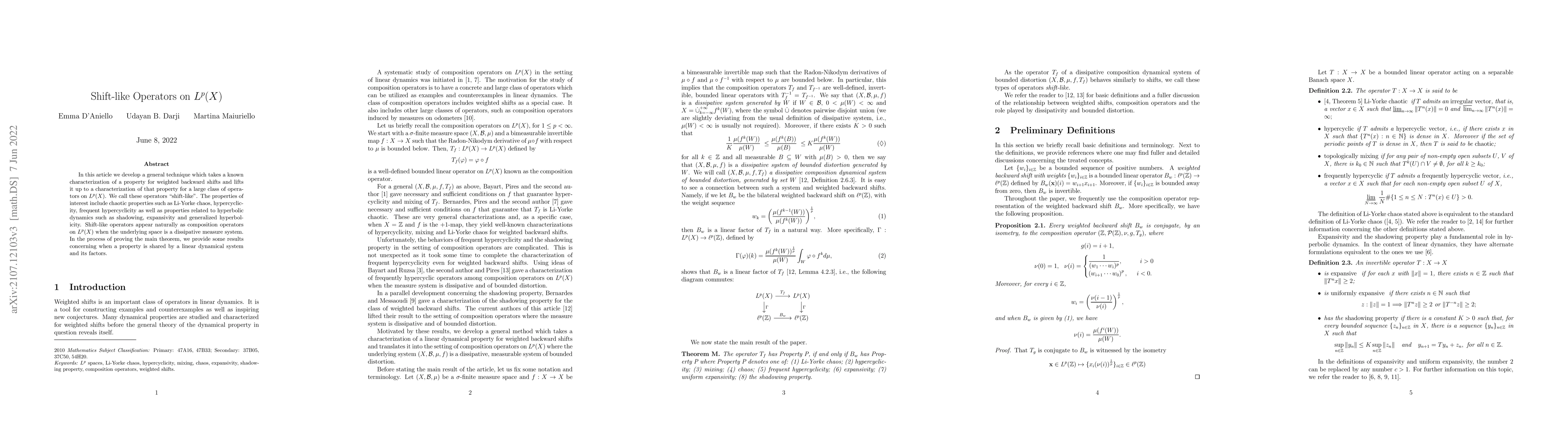 Thumbnail for Shift-like Operators on $L^p(X)$
