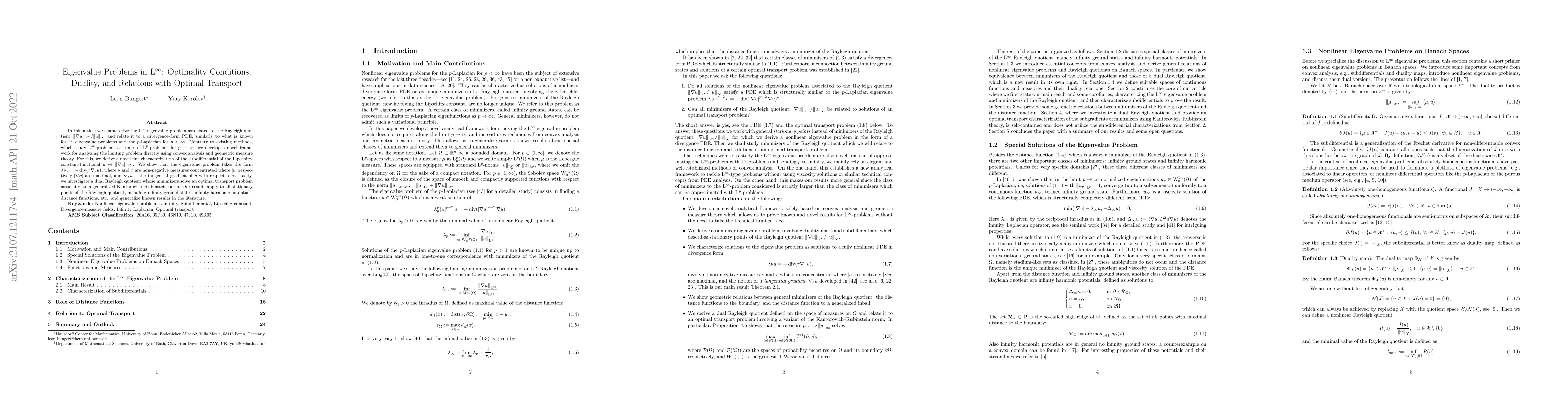 Thumbnail for Eigenvalue Problems in $\mathrm{L}^\infty$: Optimality Conditions,
  Duality, and Relations with Optimal Transport