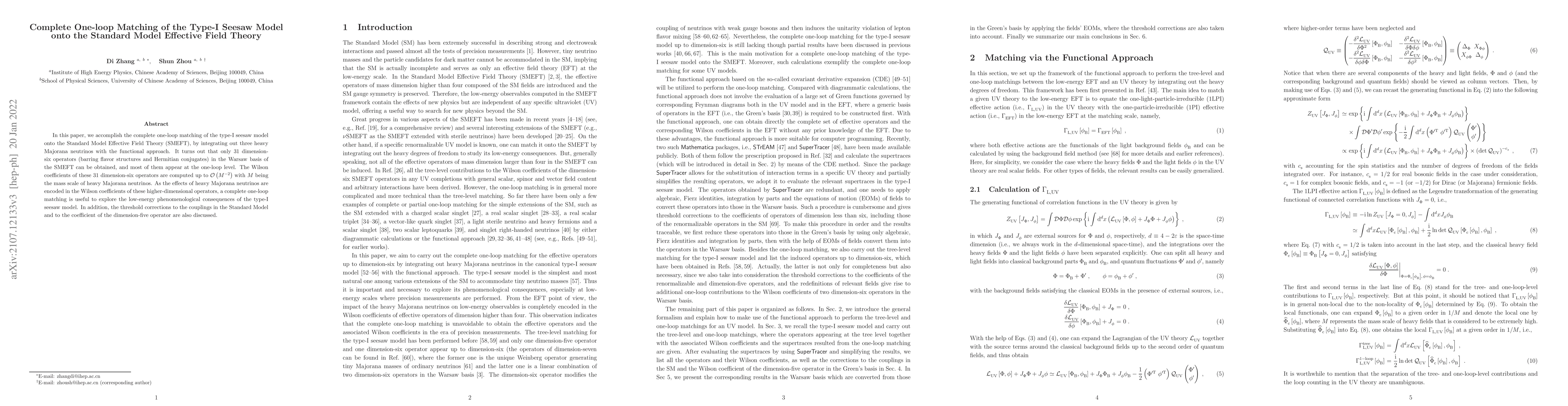 Thumbnail for Complete One-loop Matching of the Type-I Seesaw Model onto the Standard
  Model Effective Field Theory