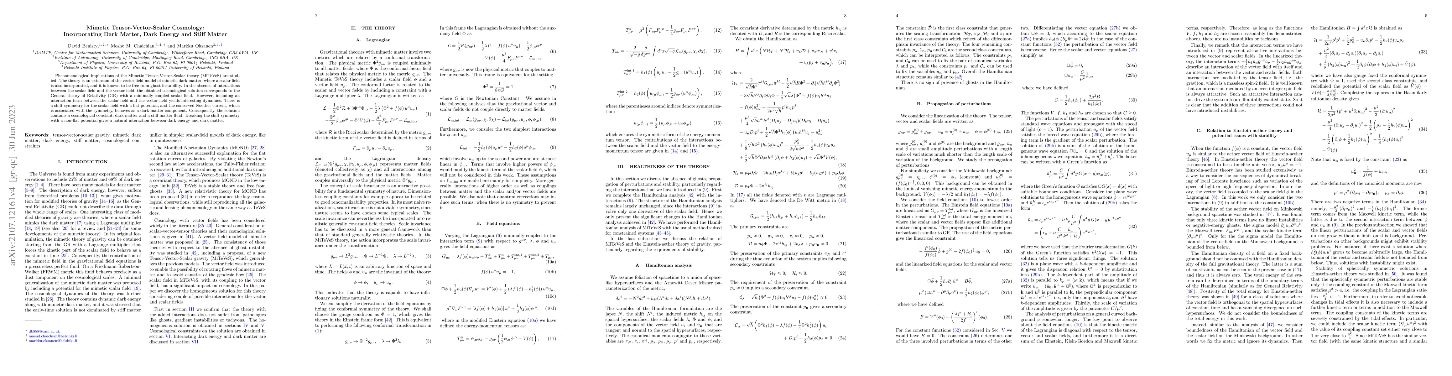 Thumbnail for Mimetic Tensor-Vector-Scalar Cosmology: Incorporating Dark Matter, Dark
  Energy and Stiff Matter