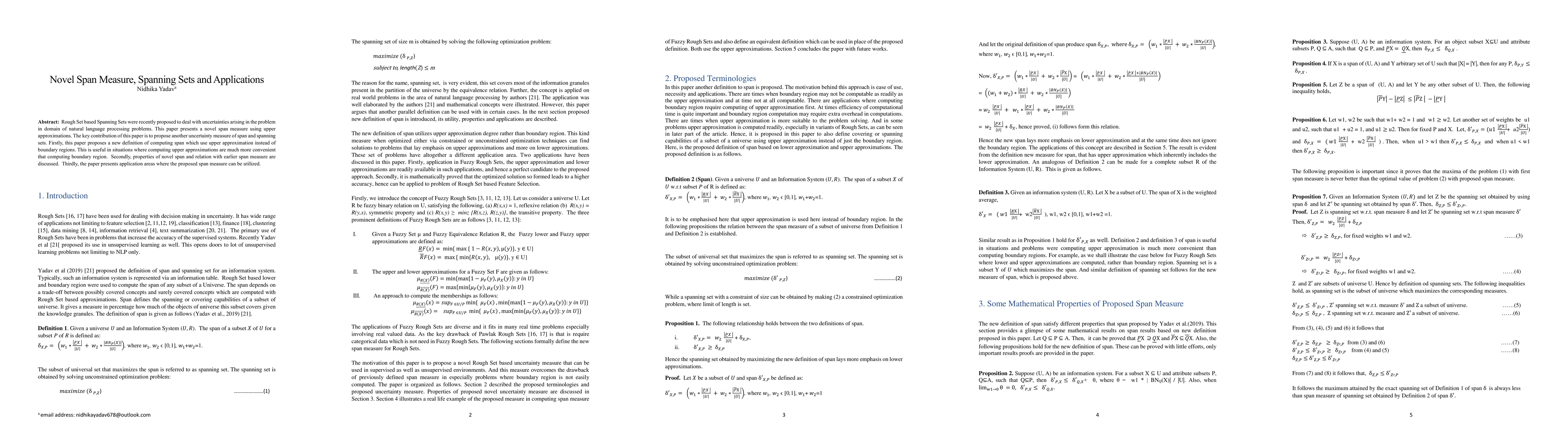 Thumbnail for Novel Span Measure, Spanning Sets and Applications