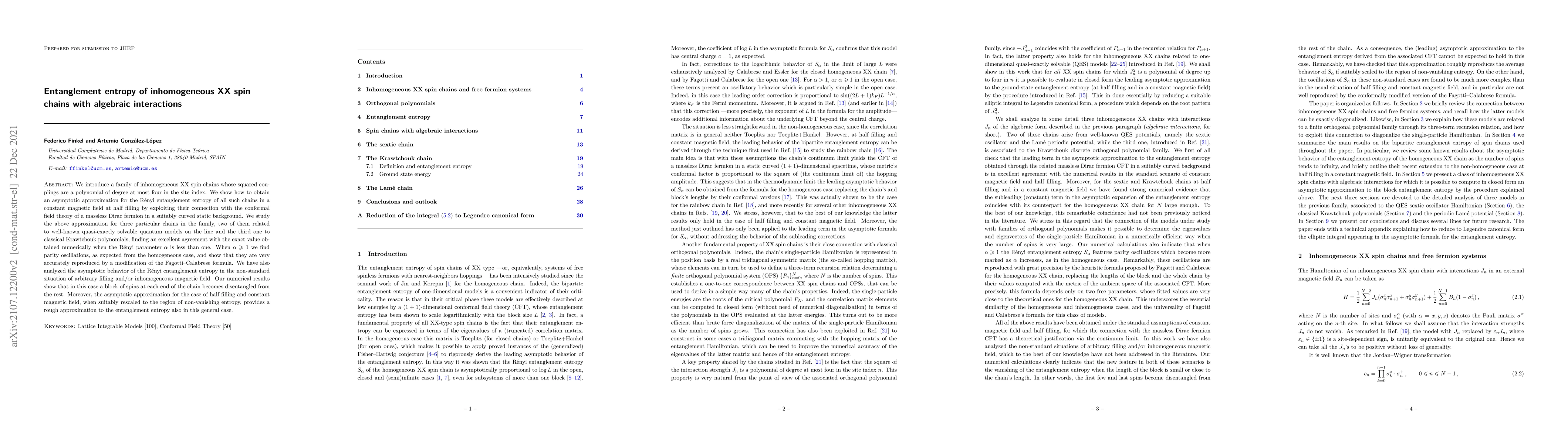 Thumbnail for Entanglement entropy of inhomogeneous XX spin chains with algebraic
  interactions