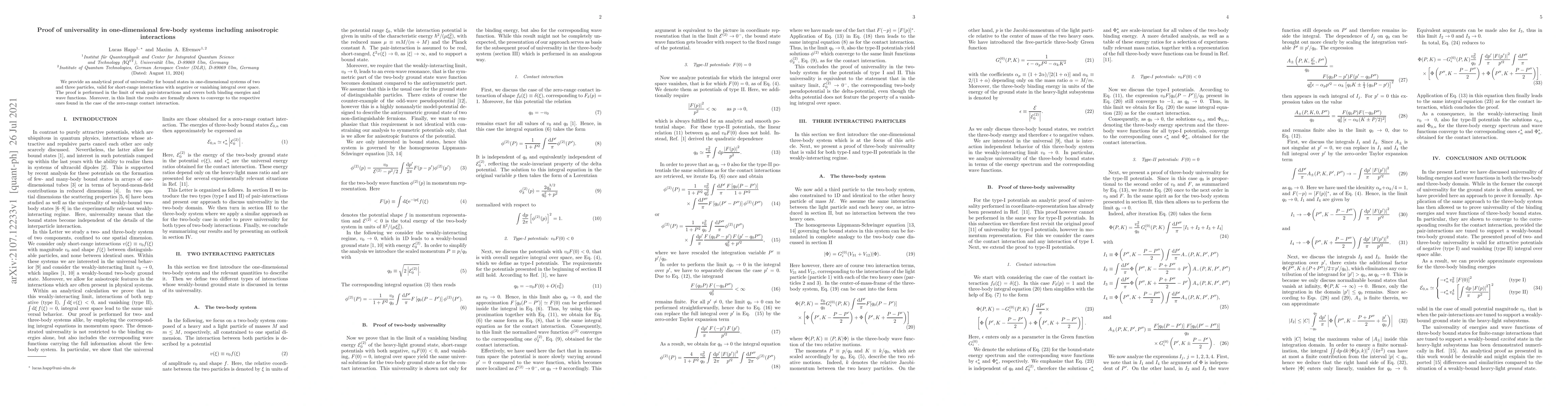 Thumbnail for Proof of universality in one-dimensional few-body systems including
  anisotropic interactions