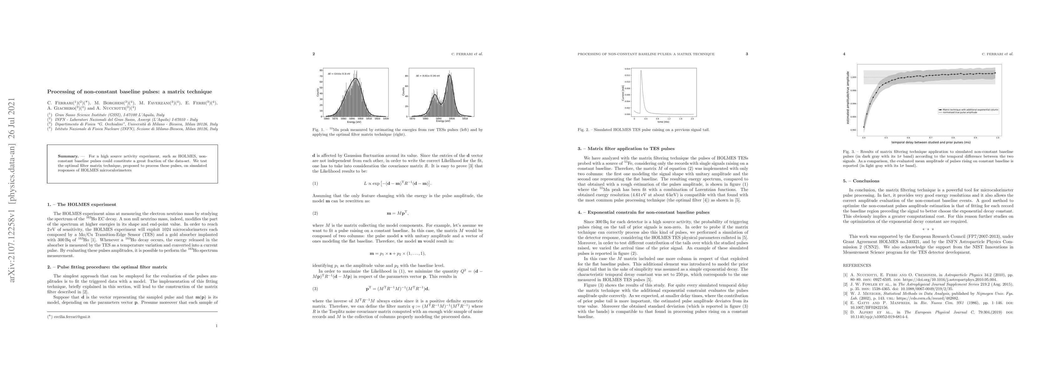 Thumbnail for Processing of non-constant baseline pulses: a matrix technique