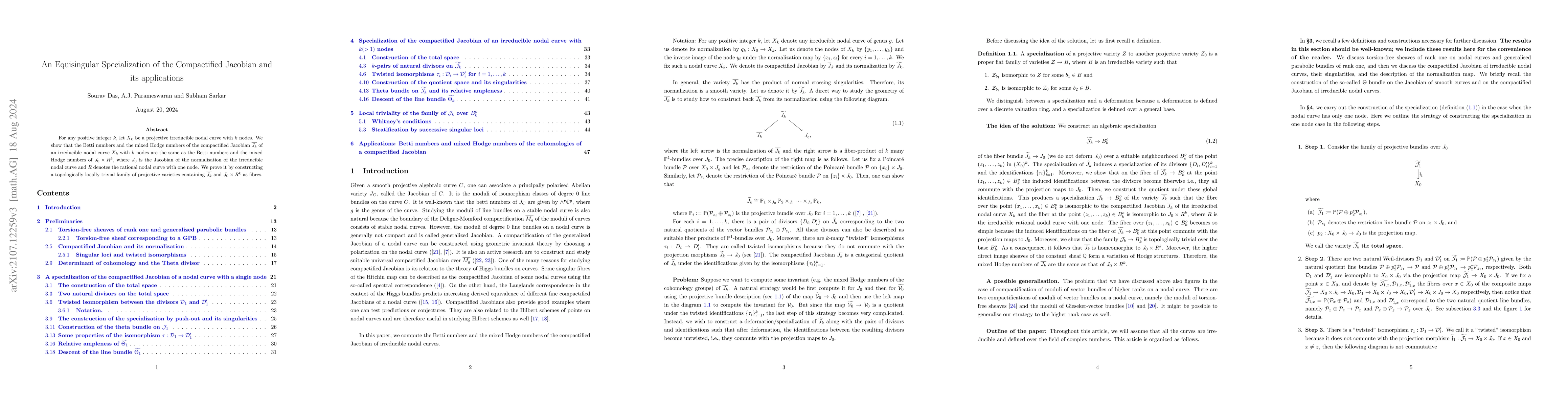 Thumbnail for An Equisingular Specialisation of the Compactified Jacobian and its
  applications