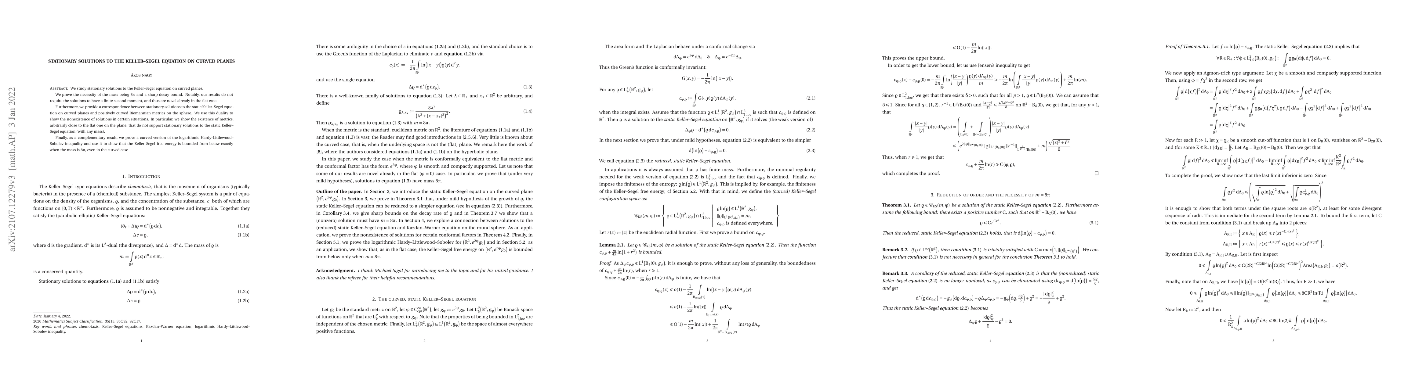 Thumbnail for Stationary solutions to the Keller-Segel equation on curved planes