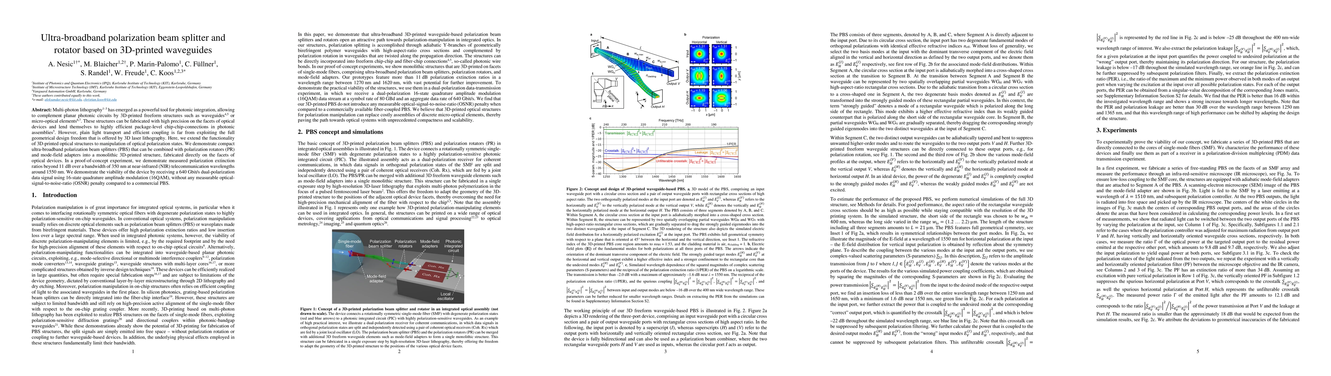 Thumbnail for Ultra-broadband polarization beam splitter and rotator based on
  3D-printed waveguides