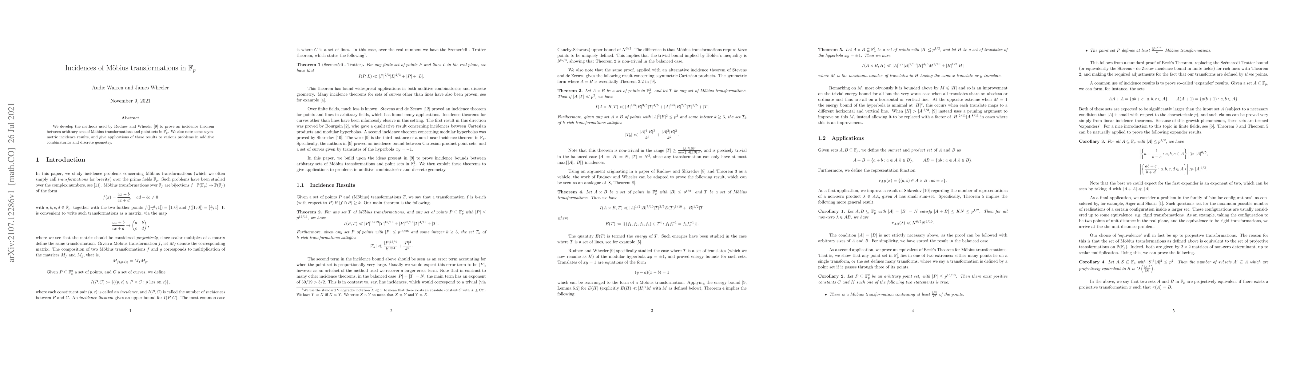 Thumbnail for Incidences of M\"obius transformations in $\mathbb F_p$