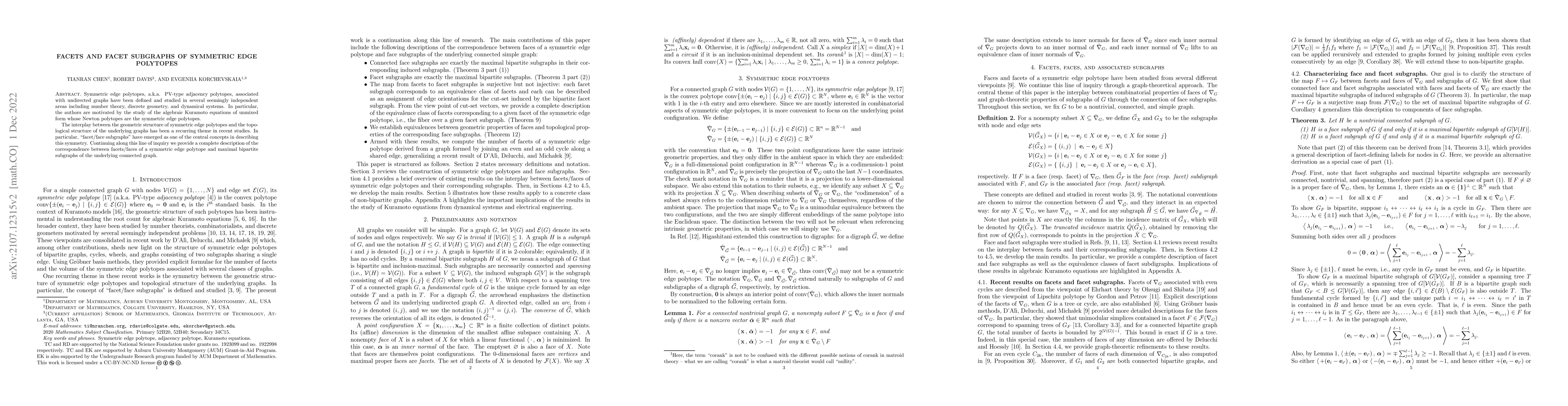 Thumbnail for Facets and facet subgraphs of symmetric edge polytopes