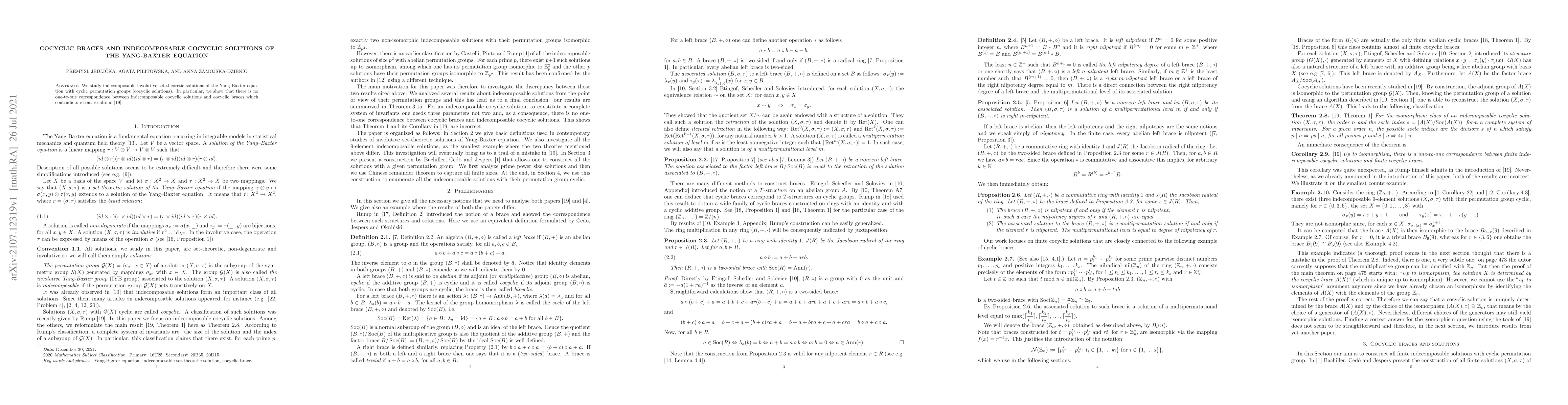 Thumbnail for Cocyclic braces and indecomposable cocyclic solutions of the Yang-Baxter
  equation