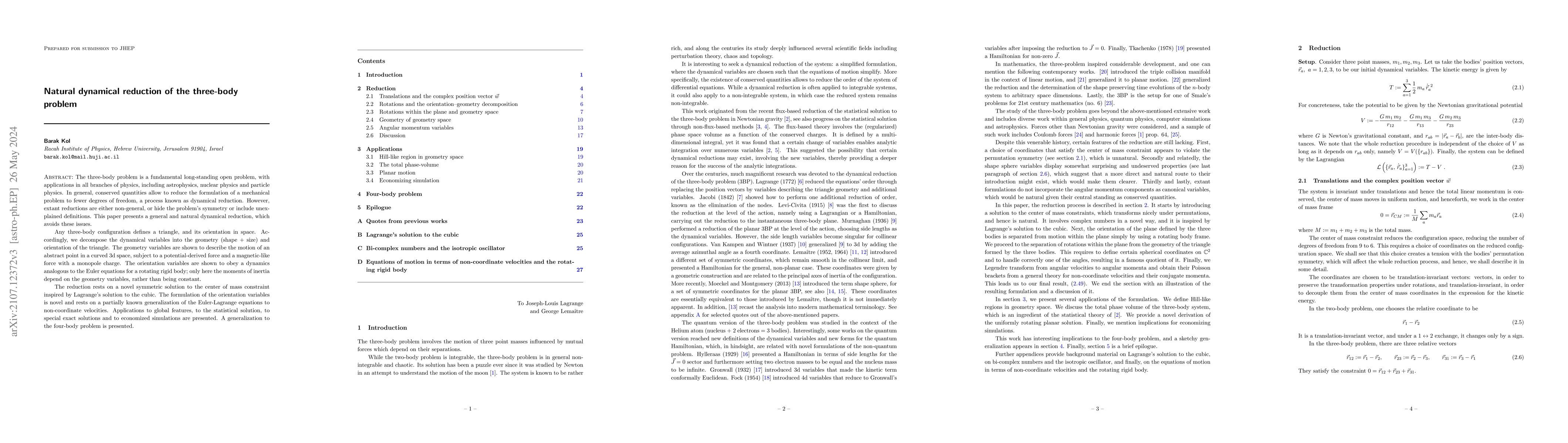 Thumbnail for Natural dynamical reduction of the three-body problem