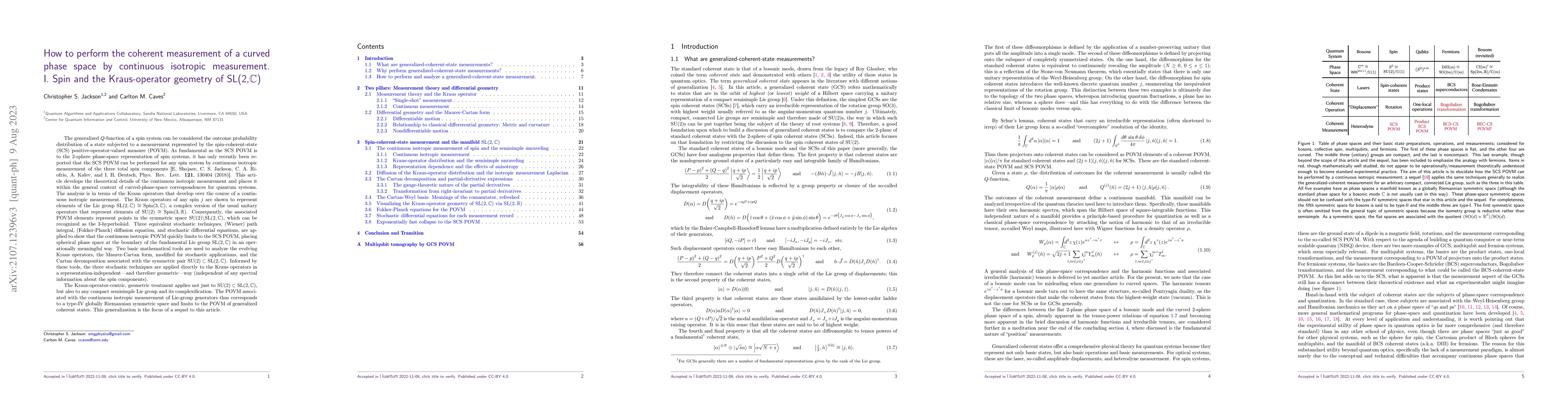 Thumbnail for How to perform the coherent measurement of a curved phase space by
  continuous isotropic measurement. I. Spin and the Kraus-operator geometry of
  $\mathrm{SL}(2,\mathbb{C})$