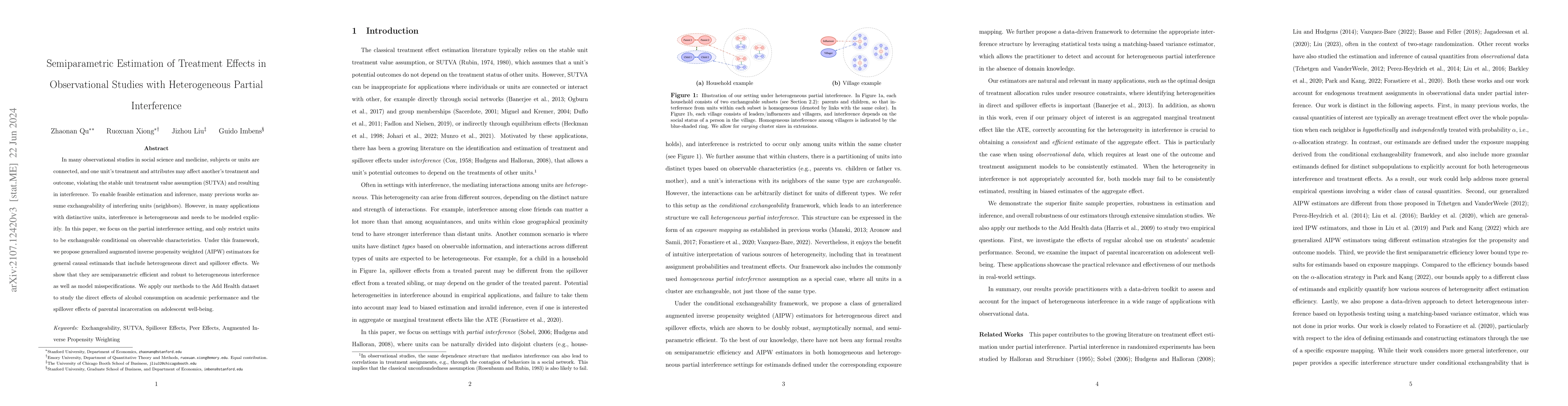 Thumbnail for Semiparametric Estimation of Treatment Effects in Observational Studies
  with Heterogeneous Partial Interference