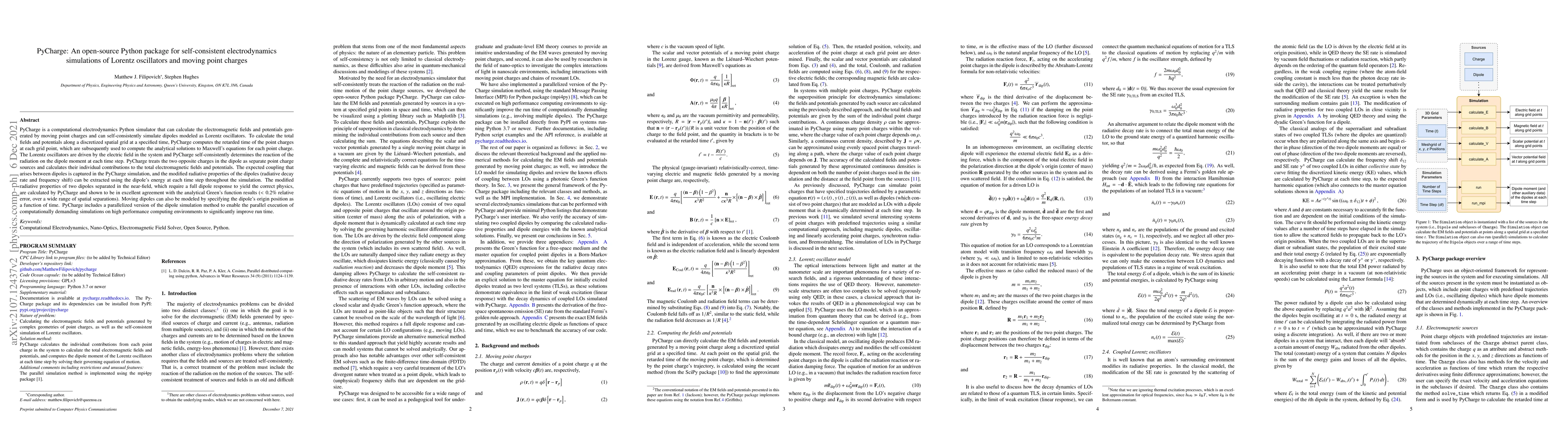 Thumbnail for PyCharge: An open-source Python package for self-consistent
  electrodynamics simulations of Lorentz oscillators and moving point charges